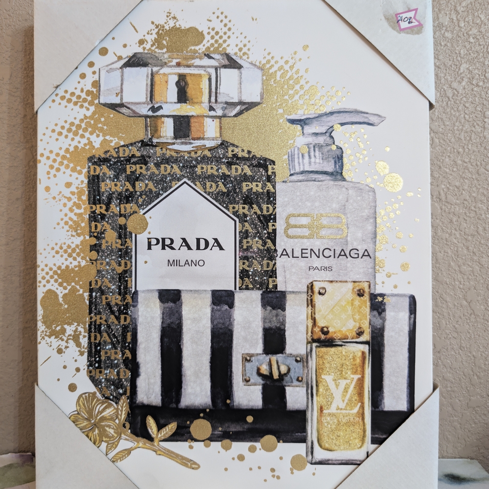 Perfume Art Print with Gold Accents